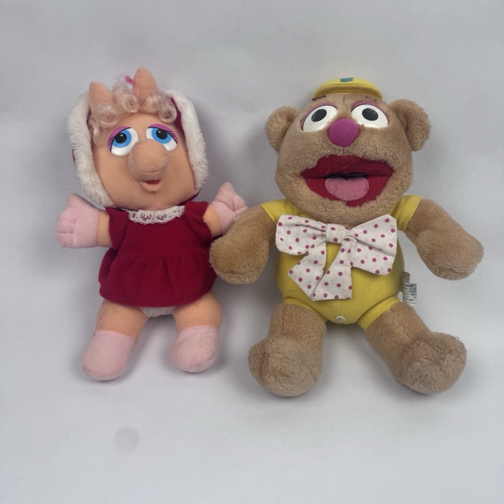 Vintage 1980s Hasbro Muppet Babies Baby Fozzie Miss Piggy Plush Jim Henson 12"